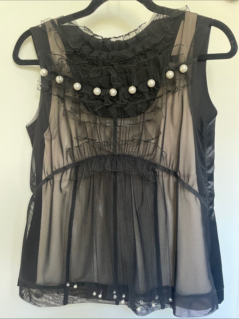 Stunning Marc Jacobs for Bergdorf Goodman  Sheer Ruffled Top with Pearls